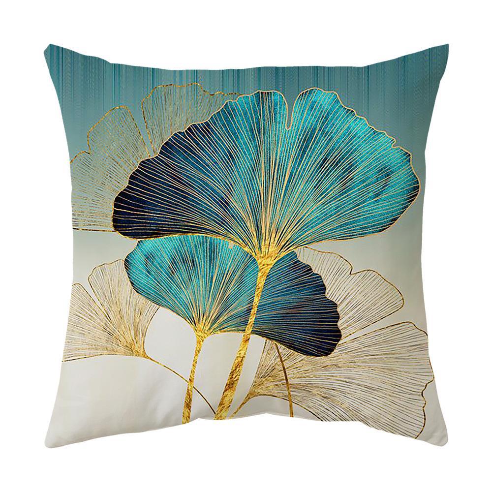 Ginkgo Leaf Printed Pillow Cover in Green Gold