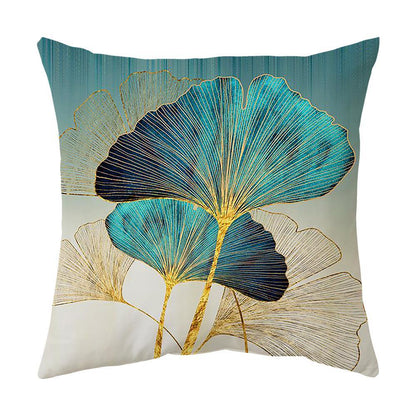 Ginkgo Leaf Printed Pillow Cover in Green Gold