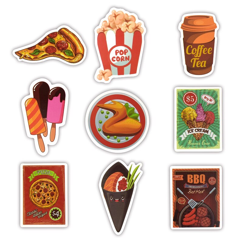 50 Creative Food and Drink Stickers for Various Uses