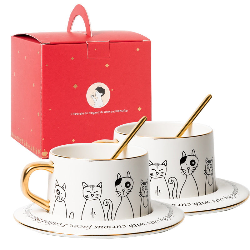 Nordic Style Black and White Cat Coffee Cup Set