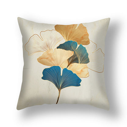 Ginkgo Leaf Printed Pillow Cover in Green Gold