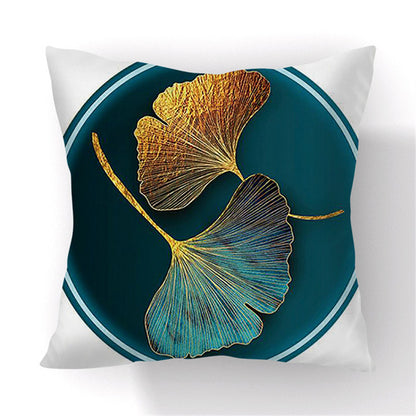 Ginkgo Leaf Printed Pillow Cover in Green Gold