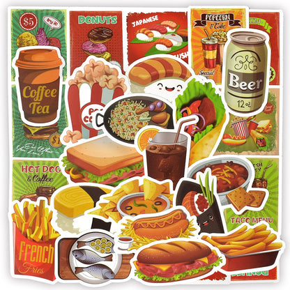 50 Creative Food and Drink Stickers for Various Uses