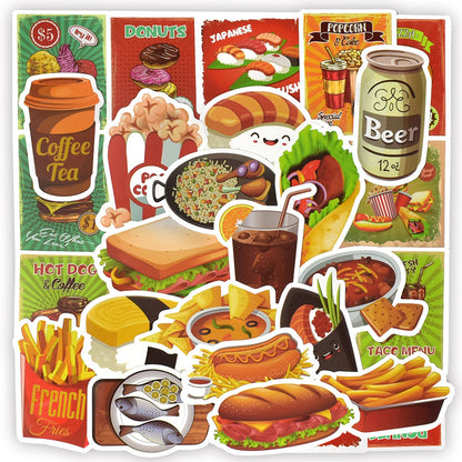 50 Creative Food and Drink Stickers for Various Uses