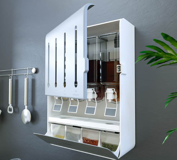Wall-Mounted Kitchen Condiment Jar with Press Faucet (Set)