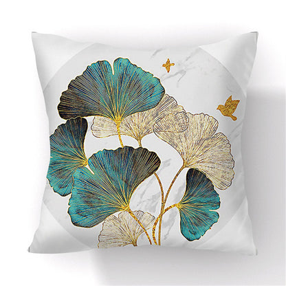 Ginkgo Leaf Printed Pillow Cover in Green Gold