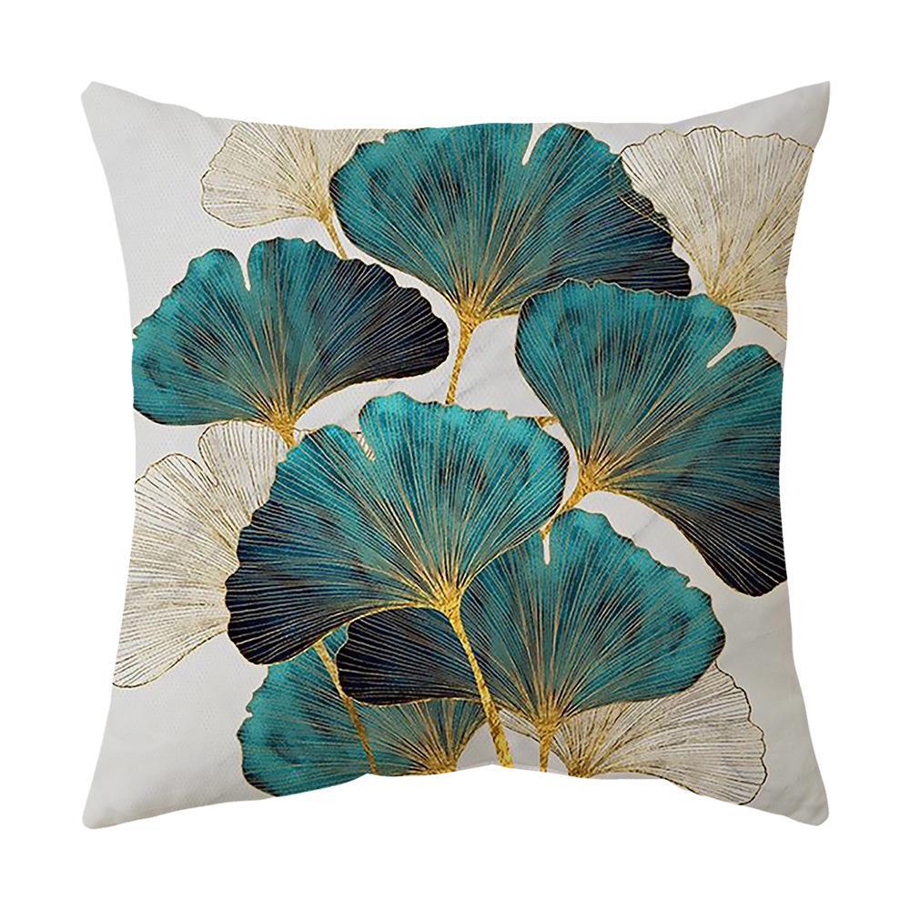 Ginkgo Leaf Printed Pillow Cover in Green Gold