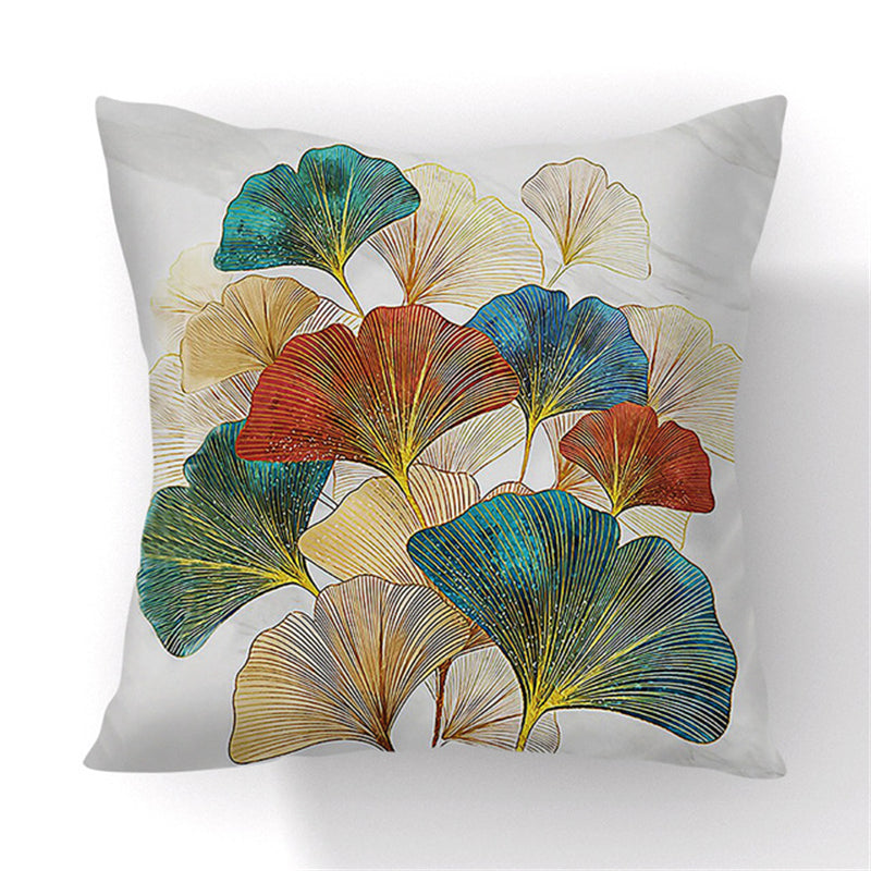 Ginkgo Leaf Printed Pillow Cover in Green Gold