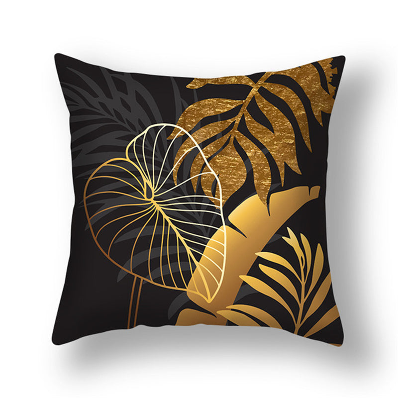 Ginkgo Leaf Printed Pillow Cover in Green Gold