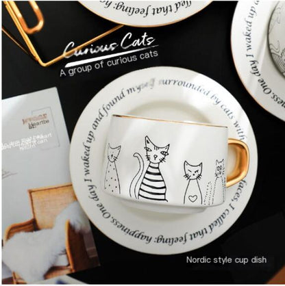 Nordic Style Black and White Cat Coffee Cup Set