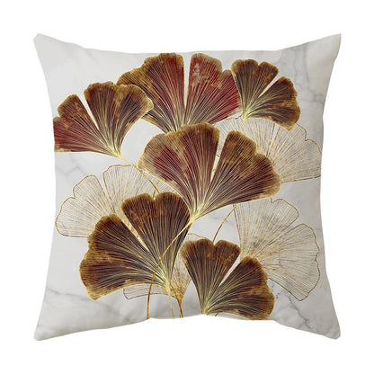 Ginkgo Leaf Printed Pillow Cover in Green Gold