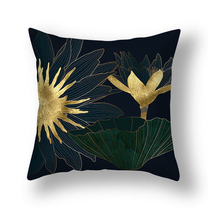 Ginkgo Leaf Printed Pillow Cover in Green Gold