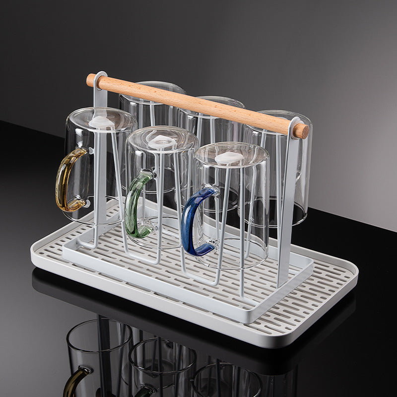 3S31 Luxurious Glass Cup Holder with Draining Tray